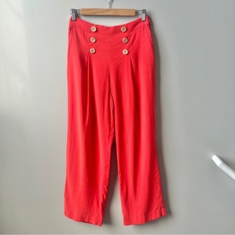 Ann Taylor Sailor Wide Leg Pants Women's 4 Petite Red Office Work High Rise